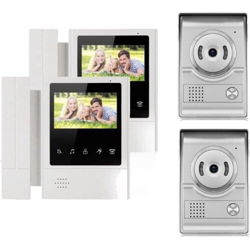XINSILU IntercomDoorbell Home Security Video System Video Door Phone 2X4.3"Touch Key LCD Color Monitor+ 2XNight Version Camera