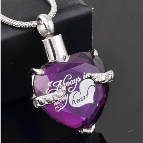 'Always In My Heart' Handmade Cremation Jewelry With Heart Urn Pendant Stainless Steel Memorial Urn Keepsakes Urns Jewelry