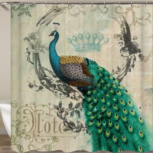 Peacocks Shower Curtains Chinese Birds Feather Bathroom Curtains 3d Retro Flower Waterproof Polyester Bath Screen With Hooks