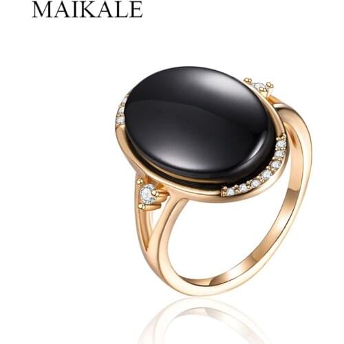 MAIKALE Trendy Oval Black White Ceramic Rings for Women Cubic Zirconia Romantic Wedding Band Ring Party Jewelry Anniversary Gift