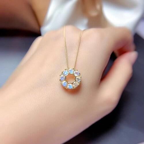 Lucky moonstone gemstone pendant of necklace for women necklace magic natural gem moon light real silver birthday date gift