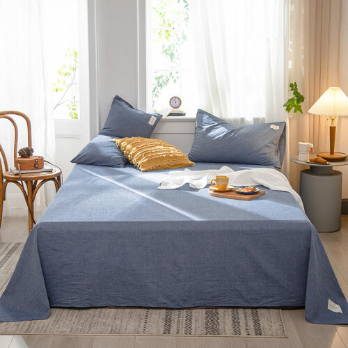 1PC 100% Cotton Bedding Set Sheet Home Textile Japanese-style Yarn-dyed Solid Color Flat Sheets Bed Sheet Bedding For King Queen