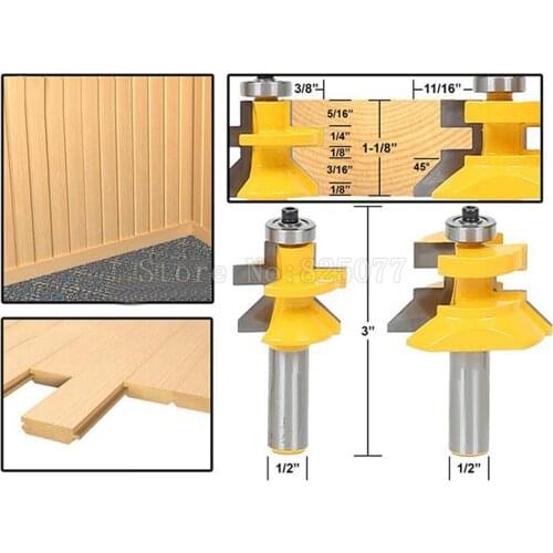 2PCS Woodworking Carbide 45degree Router Bit 1/2" Shank x 1-1/8" Matched Tongue & Groove V-Notch JF1474