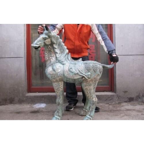43 INCH China Folk classical Old Bronze silver-gilt Auspicious Lucky Tang Horse