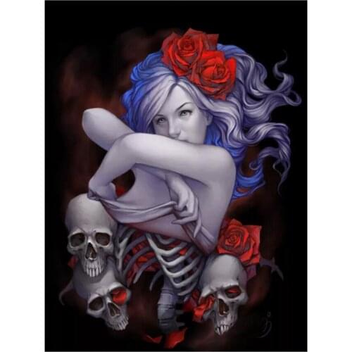 5d DIY Diamond Painting Beauty Rose Skull Full Drill Square / Round Diamond Mosaic Diamond Embroidery Halloween Horror Art