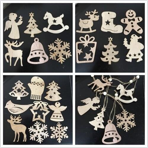 6pcs Unfinished Christmas Wooden Ornaments Christmas Tree Ornaments Natural Wood Slices for DIY Craft Art Crafts Gift Decoration