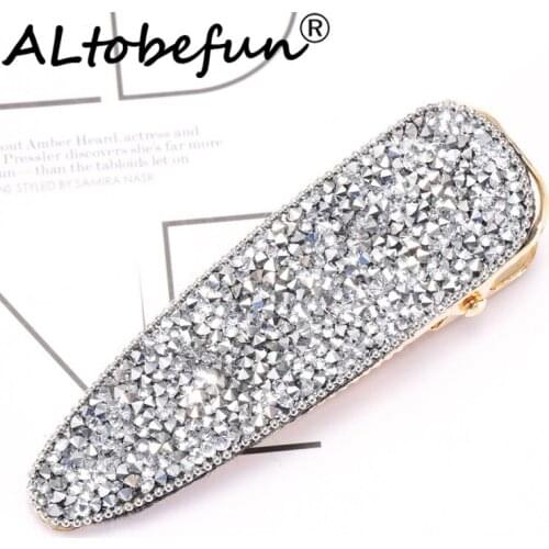 ALTOBEFUN Women High-end Rhinestones Super Flash Hair Clips Girls Fashion Square Oval Tip Hair Clips TC057