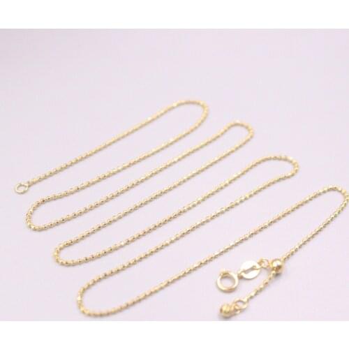 AU750 Pure 18K Yellow Gold Chain Carved Beads Link Necklace 3.3g / 21.6inch For Women Gift