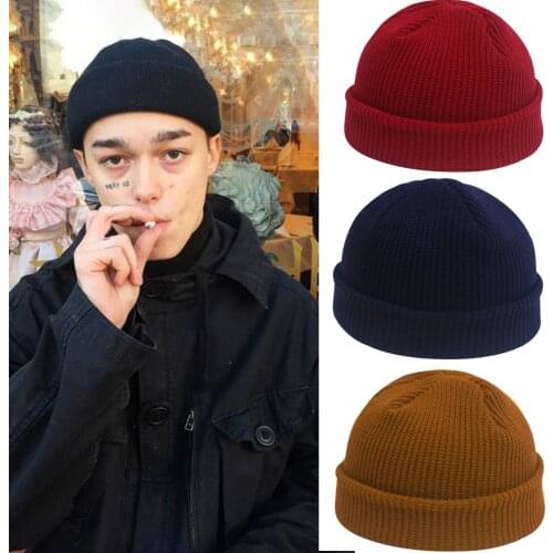 Balaclava Cap Beanie Knitted Hats for Women Black Womens hat For Ladies Skullcap Solid Cap Knitted Thick hat Mens Hats