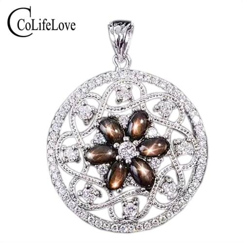 CoLife Jewelry fashion round necklace pendant luxurious natural star light sapphire pendant solid 925 silver sapphire pendant