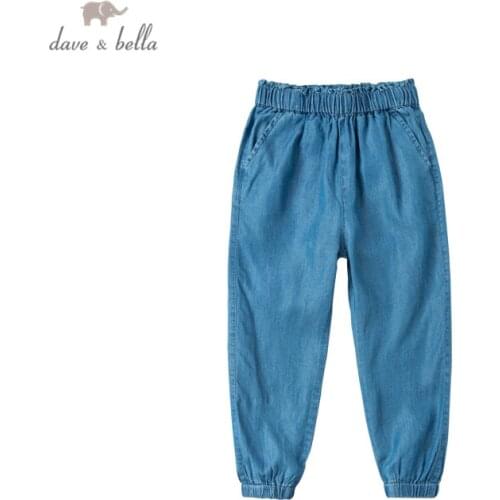 DKY16958 dave bella spring 5Y-13Y kids girls fashion solid pockets pants children boutique casual full-length pants