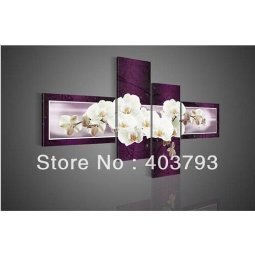 New 4 piece purple modern decorative oil painting on canvas wall art flower free shipping