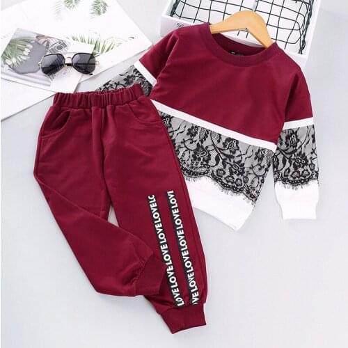 Girls Clothing Sets Children Clothes Lace Teens Sweatshirts Pants Suit Pullover Trousers 2PCS Winter Autumn 2020 New