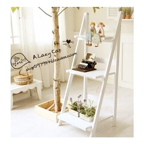 Korean white wooden shelves shelving racks 3 window display Crafts