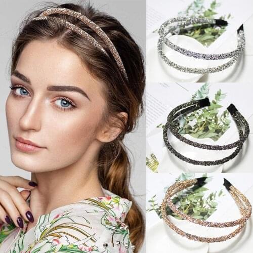 Lystrfac Glitter Rhinestone Headbands Fashion Double Row Hair Hoops for Women Girls Ladies Bride Wedding Hair Accessories