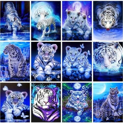 Diamond Painting Kits Full Round With AB Drill Tiger Animal Diamond Embroidery Cross Stitch Mosaic Rhinestone Picture Home Decor