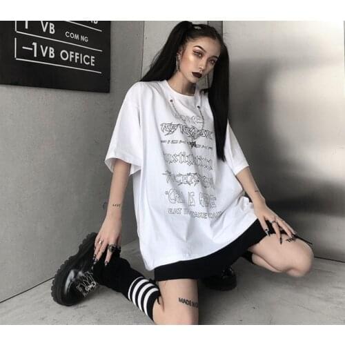 New Dark Necklace Letter Print Shirt Short Sleeve Trend Casual Cool Men Top harajuku shirts clothing goth clothes punk clothes