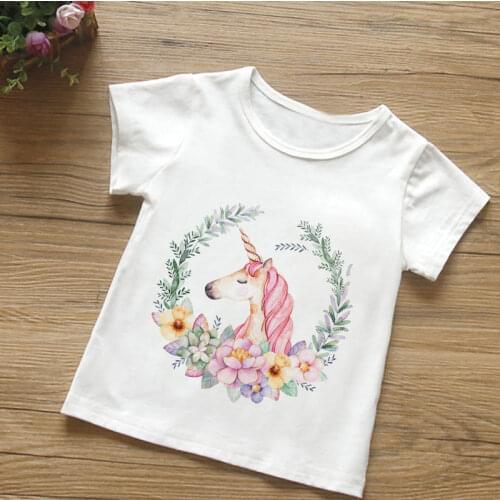 2019 New Summer Kids T Shirt Cartoon Unicorn And Flower Pattern Print T-shirt Boys Kawaii Funny Girls Tops Leisure White Clothes