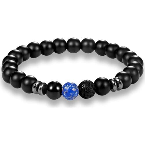 Bobo Cover Natural Stone 8mm Beads Charm Bracelets Men Vintage Matte Blue Black Buddhism Mala Meditation Yoga Bracelet homme New