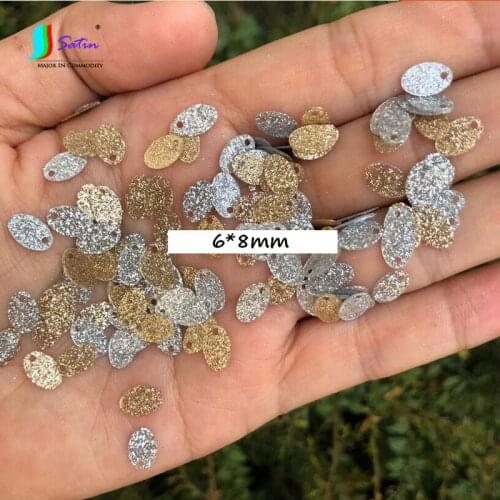 Factory Wholesale Egg Oval Glitter Powder Gold Silver Mini 6*8mm 1-edge Hole Diy Curtain Decorate Material Glitter Sequin A0204L