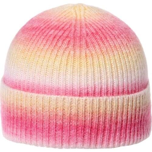Autumn Winter Tie Dye Knitted Hats for Women Winter Wool Warm Striped Skullies Beanies Men Casual Hip Hop Caps gorras hombre