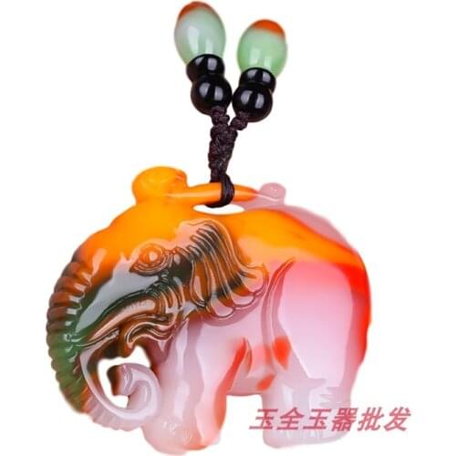 Natural Color Jade Stone Elephant Pendant Necklace Jadeite Jewellery Fashion Lucky Woman Amulet Gifts Sweater Chain Pendant