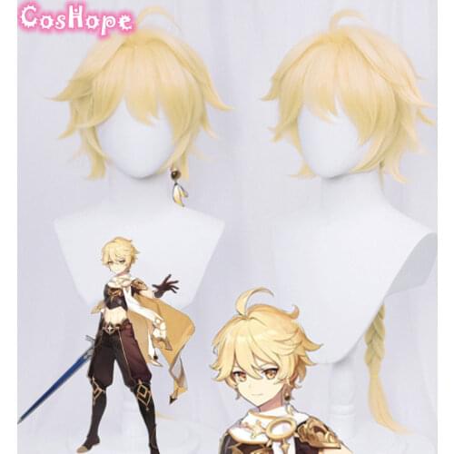 Genshin Impact Cosplay Aether 80cm Golden Blond Wig Cosplay Anime Cosplay Wigs Heat Resistant Synthetic Wigs Halloween for Girls