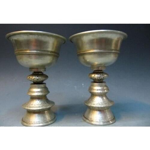 Song voge gem S0675 Tibet Buddhism Copper silver-gilt candler Butter lamps Candlestick vase Pair