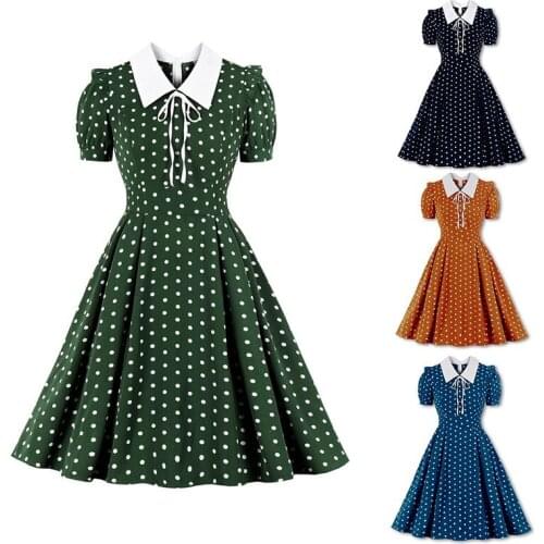 Setiadia Summer Sexy woman Vintage Dress Polka dot printing Dresses green streetwear Clothes For Fashion Womans Clothing 2021