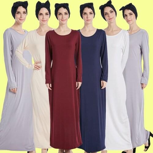 Abaya Casual Inner Long Dress for Muslim Women Must Have Basic Maxi Dress Robe Middle East Ramadan Bottoming Islamic Clothing