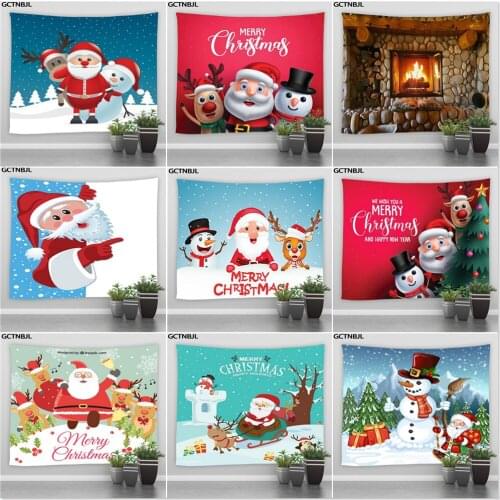 Christmas big Tapestry Hippie Santa Claus Snowman Elk Fireplace Holiday Background Wall Hanging Tapestries Bedroom Decor Blanket
