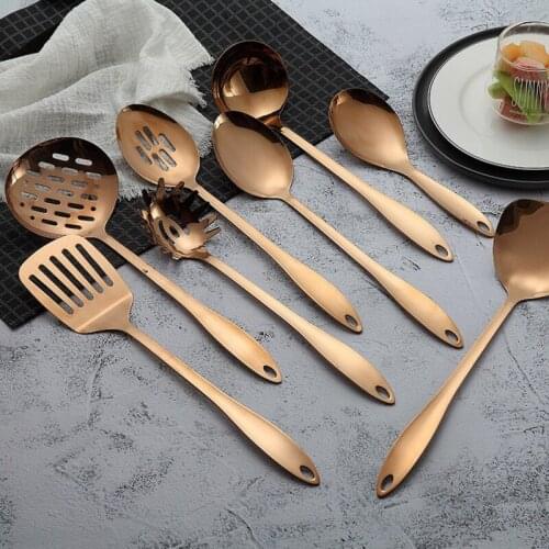 1PC Titanium-plated Rose Gold Stainless Steel Cooking Spoon Shovel Kitchen Set Home Kitchen Cooking Tool Set Cocina Utensilios