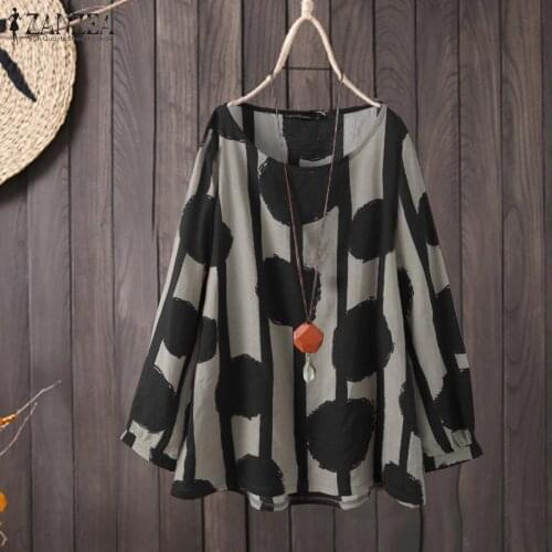 Women Vintage Blouse Spring Polka Dot Printed Shirt ZANZEA Female O Neck Long Sleeve Tunic Tops Casual Loose Blusas Chemise