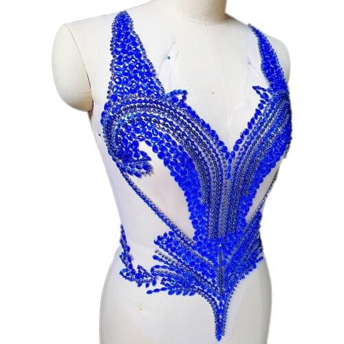HAND Custom Made 44x55cm Royal Blue Decorative Rhinestones Appliques and Patches For Sewing Wedding Banquet Prom Corset Costumes
