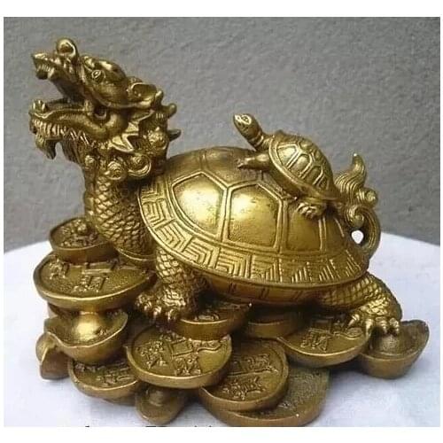 Lucky Chinese handwork Bronze Fengshui Dragon Turtle Statue
