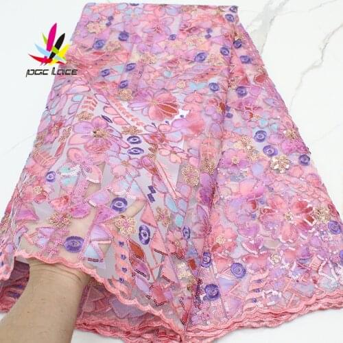 Sequins Mesh lace fabric 2021 high quality satin printing African tulle sequence lace fabric for dress 5yards/lot