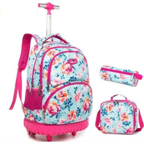School trolley bag set lunch bag girls kids School Rolling backpack Bag Children wheeled school backpack school trolley backpack