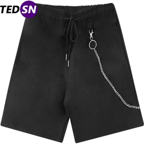 Hip Hop Cargo Shorts Streetwear Oversized Joggers Pockets Baggy 2021 Summer Casual Short Lattice Loose Chain Ornaments Shorts