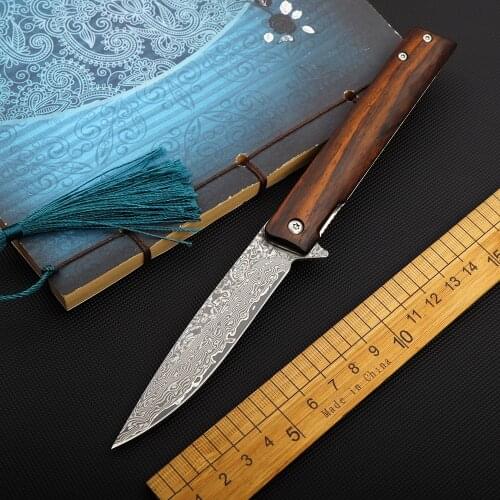 Damascus steel folding knife high sharp knife collector home sandalwood fruit knife portable self-defense tool outdoor camping p