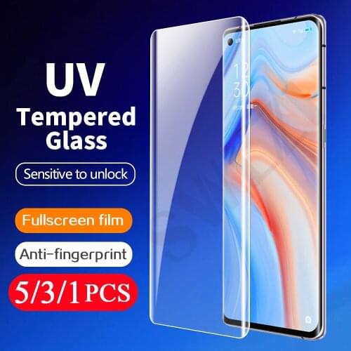 5-1Pcs cover UV Glass for OPPO Reno 3 4 pro 5G 5 6 pro plus UV Tempered Glass smartphone phone screen protector protective film