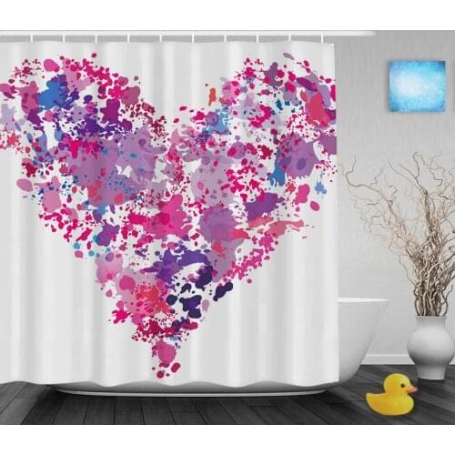 Heart Shape Paint Wedding Shower Curtain Spatter Effect Bathroom Curtains For Valentine Waterproof Polyester Fabric With Hooks