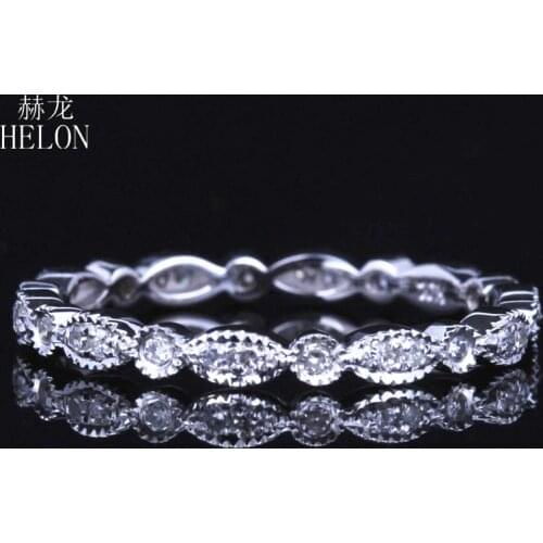 HELON Diamonds Band Sterling Silver 925 0.2ct 100% Genuine Natural Diamonds Engagement Wedding Women Vintage Fine Jewelry Ring