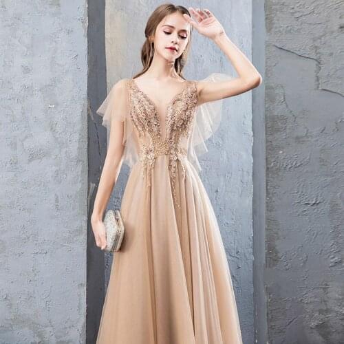 2019 new dress fashion ladies golden banquet temperament annual meeting host party dress long section dresses party