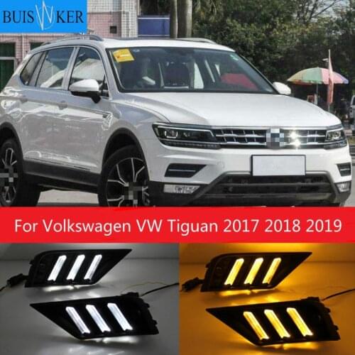 1Pair Car light for Volkswagen VW Tiguan 2017 2018 2019 DRL Daytime Running Light with Yellow Turn signal fog lamp