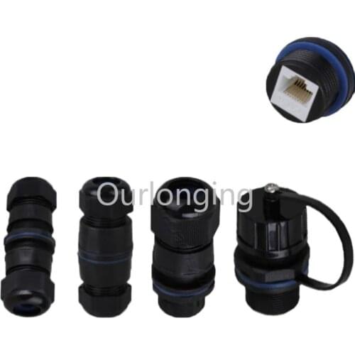 Black IP68 Protection M20 Stuffing Locknut Plastic RJ45 Waterproof Cable Gland Connector