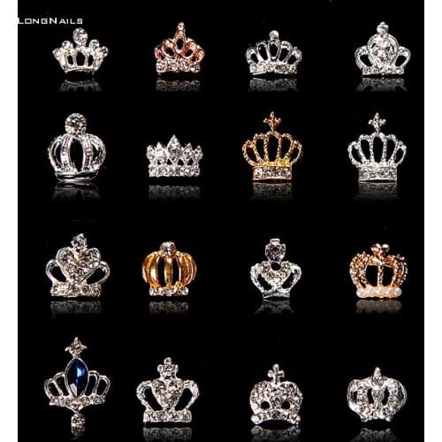 10pc/lot King&Queen Crown Design Alloy Silver Princess Royal Charms Nail 3D Supplies Glitter Crystal Nail Crown Decorations ML73