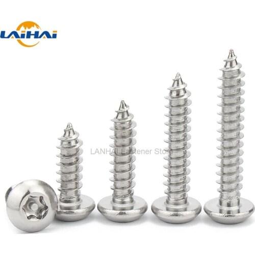 10pcs M2.9 M3.5 M3.9 M4.2 M4.8 304 A2-70 Stainless Steel Six Lobe Torx Pan Round Head with Pin Security Self-tapping Wood Screw