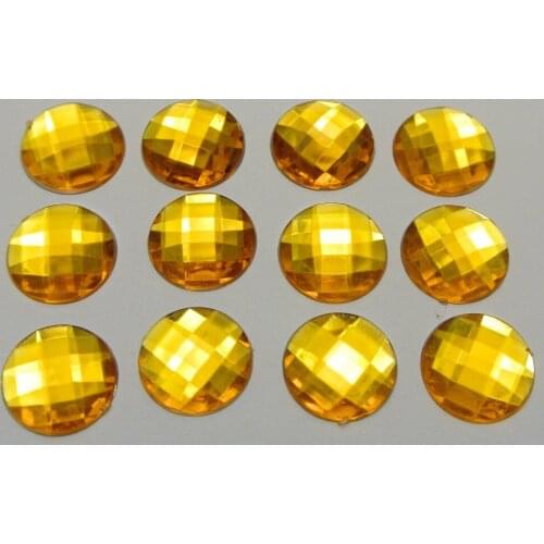 100 Gold Acrylic Flatback Rhinestone Faceted Round Gems 14mm No Hole