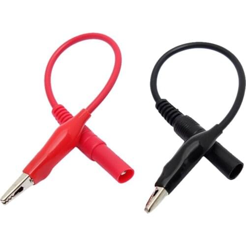 2pcs Red+Black Banana Plug To Shrouded Copper Electrical Clamp Alligator Clip Test Cable Leads For Multimeter Testing Probe