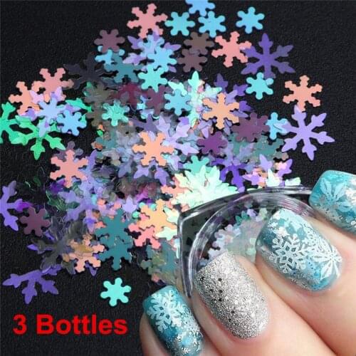 3 Boxes/Set Christmas Colorful Snowflake Nail Art Decoration Glitter Flakes Mixed Nails Slider White Clear Sequin for Manicure